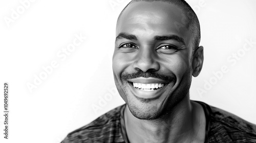 happy smiling african american man - black and white image