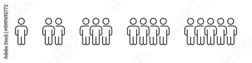 People, human, person thin line icon set. Editable stroke. Containing participants, group, team, organization, community, population, audience, member. For website design, logo, app, UI isolated.