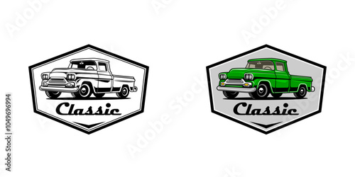 An emblem logo featuring an illustrated classic pickup truck with the word "Classic".