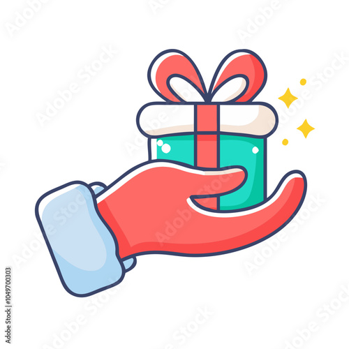 Gloved Hand Holding a Gift Box with Bow