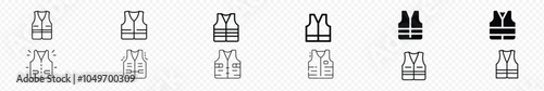 Life vest icon. Safety jacket, Reflective vest icon. Safety vest icon. Road vest set icon, High visibility vest icon, High visibility jacket icon, Life vest icon, Life jacket line icon