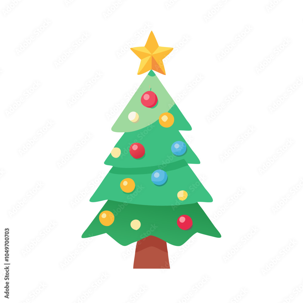 Obraz premium Simple Christmas Tree with Star and Colorful Ornaments