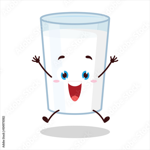 cute celebration jump expression of milk character
