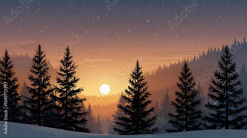 Snowy Pines and Holiday Magic Background