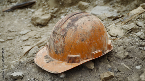 A hard hat worn to protect the head during construction work. photo