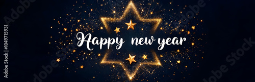 Wallpaper Mural Shimmering happy new year star with sparkles and gold accents on dark background Torontodigital.ca