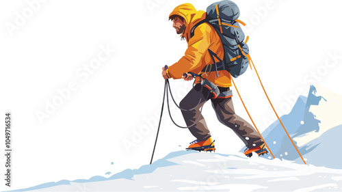 Mountaineer Hiking Snowy Mountain Peak Adventure Trekking Expedition Winter Backpacker Hiking Boots Travel Nature Outdoors Landscape Scenic Summit Climb Cold Snow Climbing Gear Extreme Sport