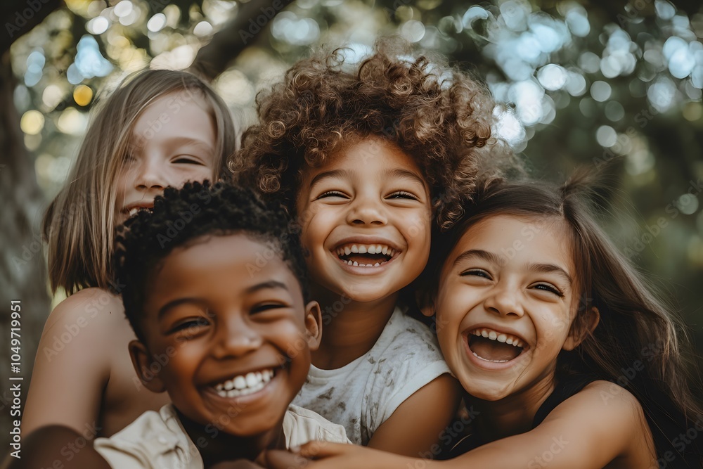 Fototapeta premium Children from different cultures playing together in a park, symbolizing unity and happiness on World Children's Day