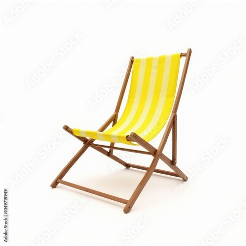 Yellow striped beach chair for summer getaways isolated on white background.