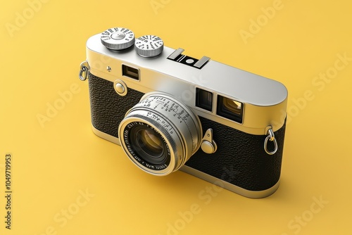 Vintage Camera on Yellow Background