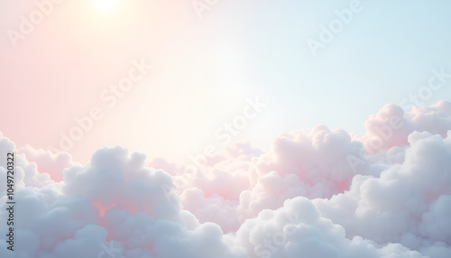 Dreamy clouds tinted with soft pastel colors against a bright sky