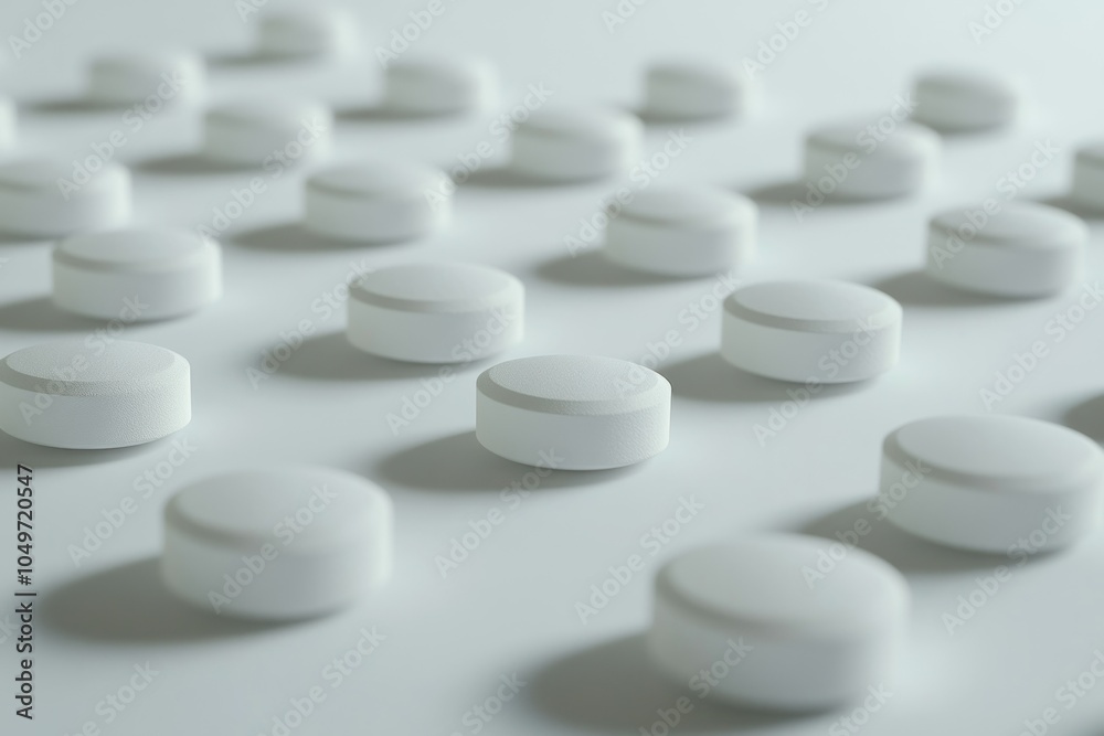 White Pills on Soft Surface in Natural Light White Pills on Soft Surface in Natural Light