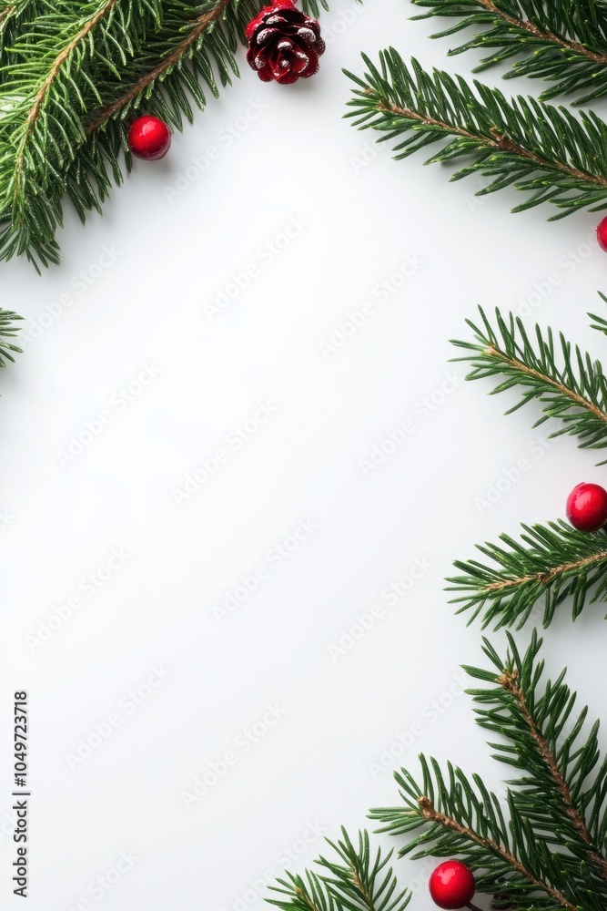 Festive Christmas Evergreen Branches and Ornaments