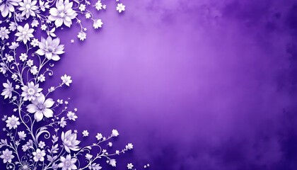 Purple background with flower design elements, abstract floral border in pink and purple. Violet purple background with lace-inspired floral patterns on the left side