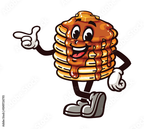 Pancake with pointing finger pose, Cartoon Mascot Illustration Character Vector Clip-art Hand-drawn Logo Design