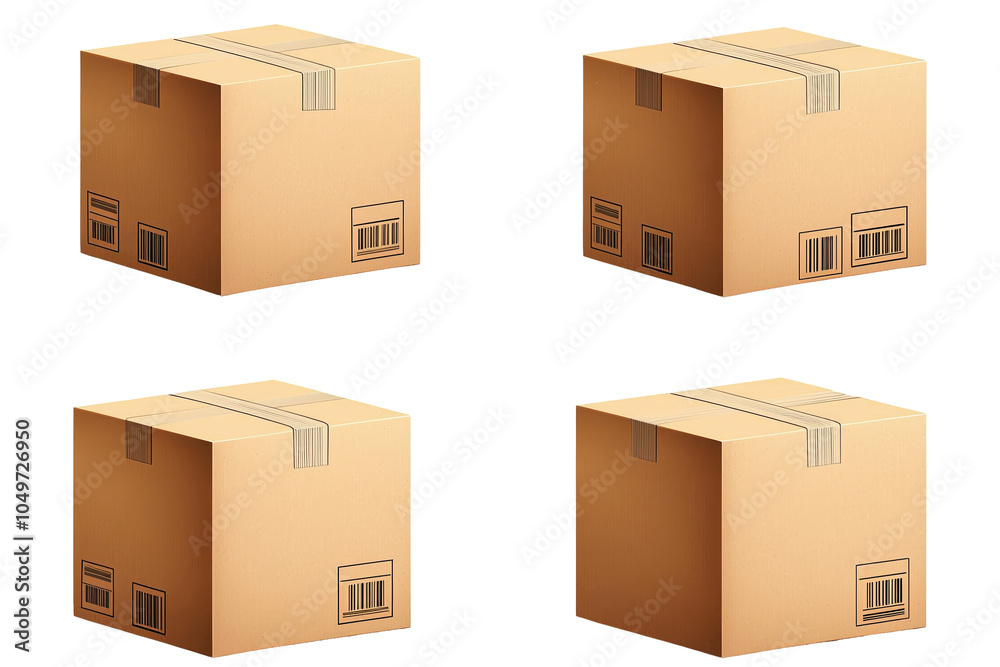 Fototapeta premium Assorted cardboard boxes stacked, perfect for shipping and storage needs, isolated on white background. isolated on transparent background.