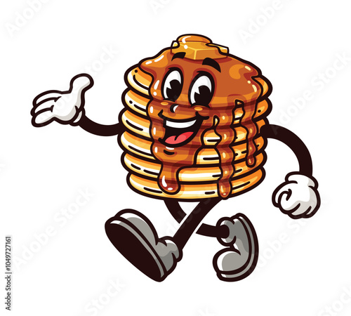 Pancake is walking leisurely, Cartoon Mascot Illustration Character Vector Clip-art Hand-drawn Logo Design