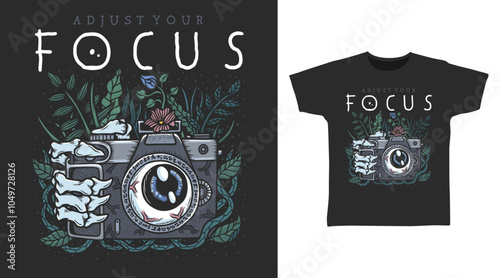Skeleton Camera Floral tshirt dark art fashion designs.