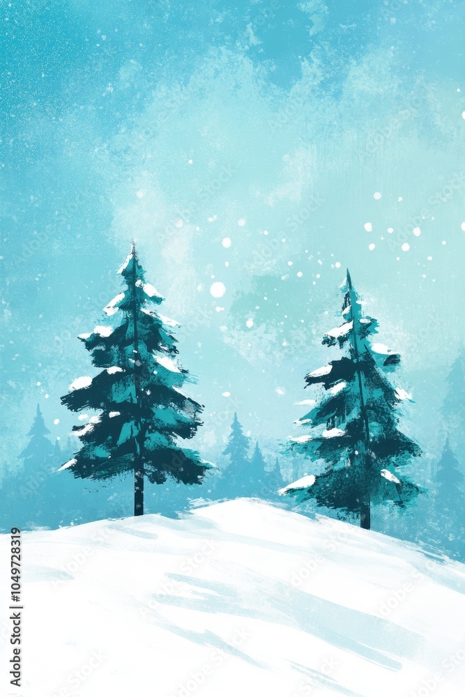 Serene Snowy Landscape with Evergreen Trees Serene Snowy Landscape with Evergreen Trees