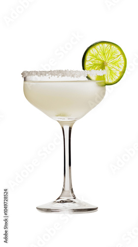 Classic margarita cocktail with lime garnish, isolated on white background. Transparent Background