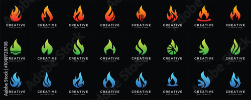 Abstract Fire Flame  icon set of collection vector Logo design,  Bonfire Silhouette Logotype business gradient icon