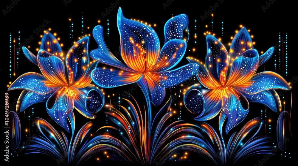 Naklejka premium Fireworks Shaped as Colorful Flowers