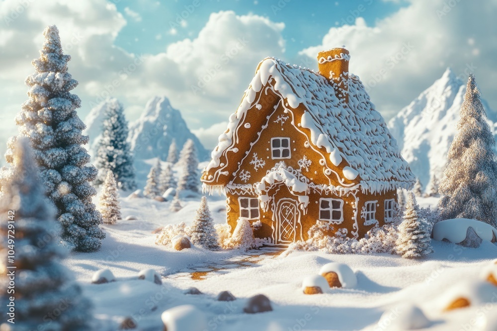 Naklejka premium Winter Wonderland Gingerbread House Scene