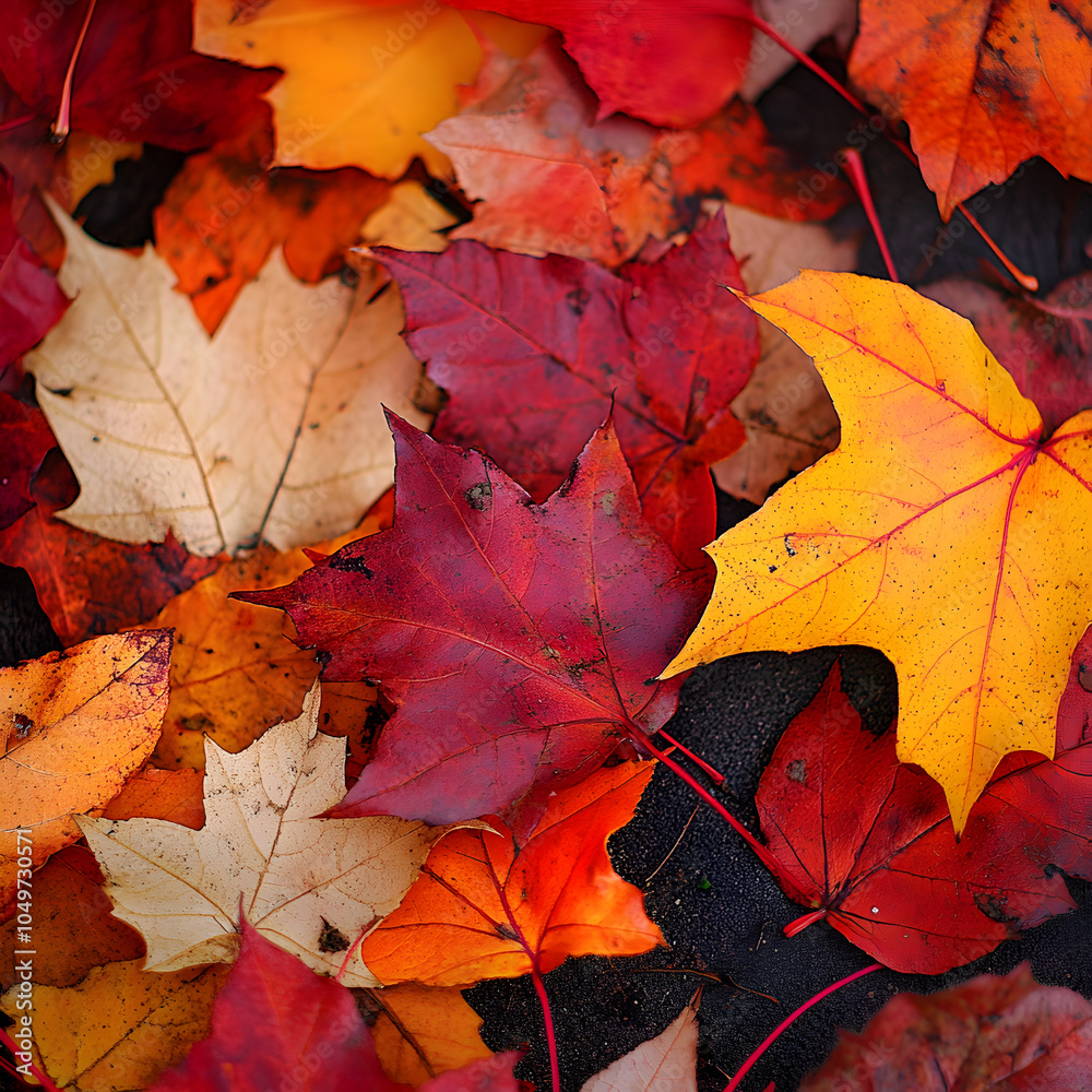 A collection of colorful autumn leaves on the ground. A collection of colorful autumn leaves on the ground.