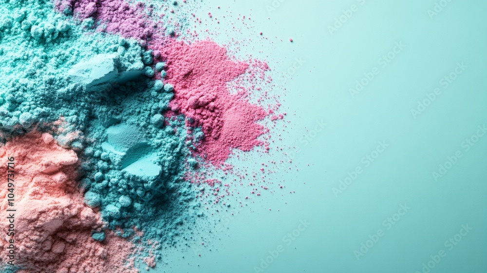 Eye shadow multi colored tone texture on mint background, copy space Eye shadow multi colored tone texture on mint background, copy space