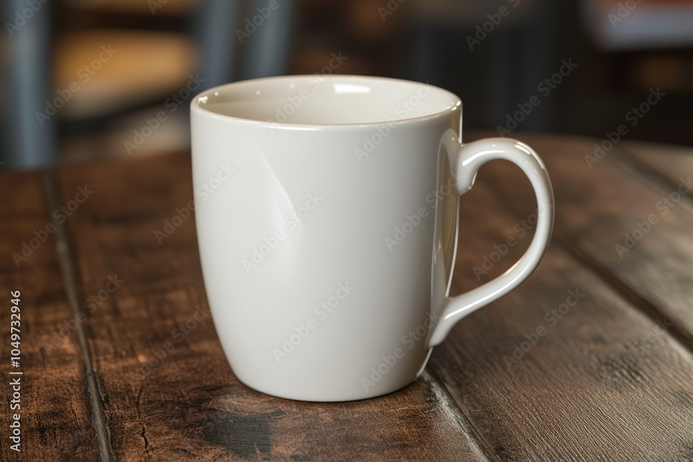 Fototapeta premium Simple White Coffee Mug on Wooden Table