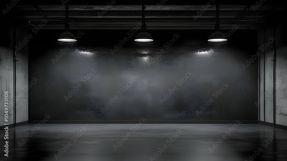 Dark Room with 3 Hanging Lights - 3D Illustration Dark Room with 3 Hanging Lights - 3D Illustration