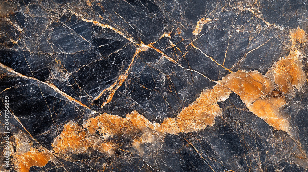 Richly veined black marble with golden and orange streaks showcasing natural beauty and elegance Richly veined black marble with golden and orange streaks showcasing natural beauty and elegance
