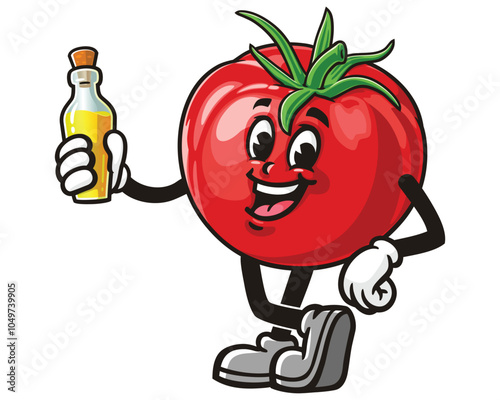 Tomato with oil, Cartoon Mascot Illustration Character Vector Clip-art Hand-drawn Logo Design