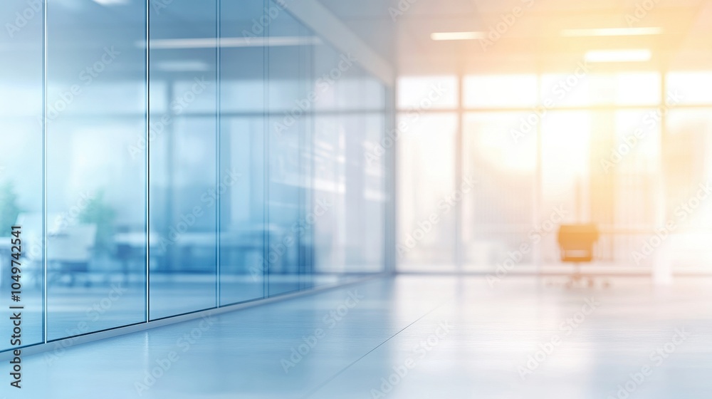 Fototapeta premium Abstract windows with a blue tint. Modern aesthetic of a corporate business office Blurred glass wall background for business concepts in the business center. Professional corporate environments.