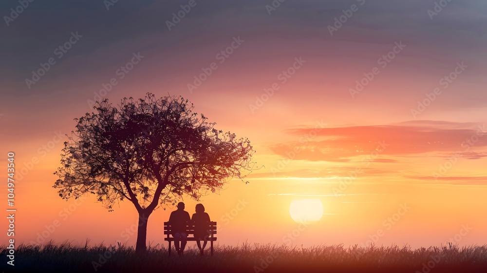 Romantic sunset a couple's tranquil evening Romantic sunset a couple's tranquil evening