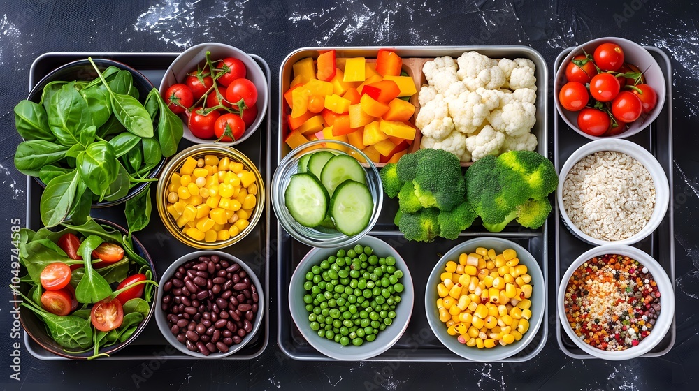 Vibrant array of fresh vegetables and grains Vibrant array of fresh vegetables and grains