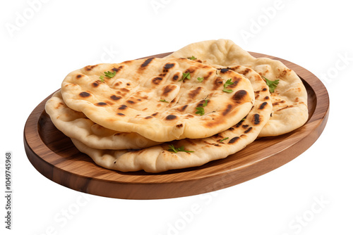 Stack of soft naan bread isolated on transparent background, PNG