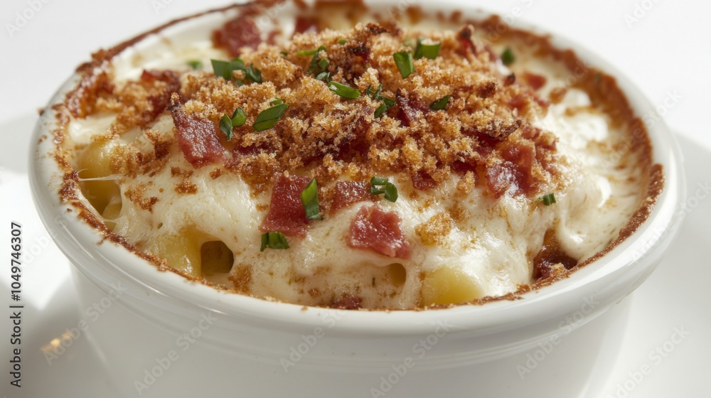 Creamy Mac and Cheese Delight in Casual Dining Setting Creamy Mac and Cheese Delight in Casual Dining Setting