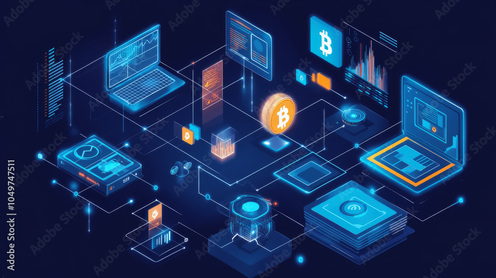 This set of illustrations shows how blockchain technology is used in finance. It includes ideas about transferring cryptocurrency, blockchain security, and decentralized financial apps. This set of illustrations shows how blockchain technology is used in finance. It includes ideas about transferring cryptocurrency, blockchain security, and decentralized financial apps.