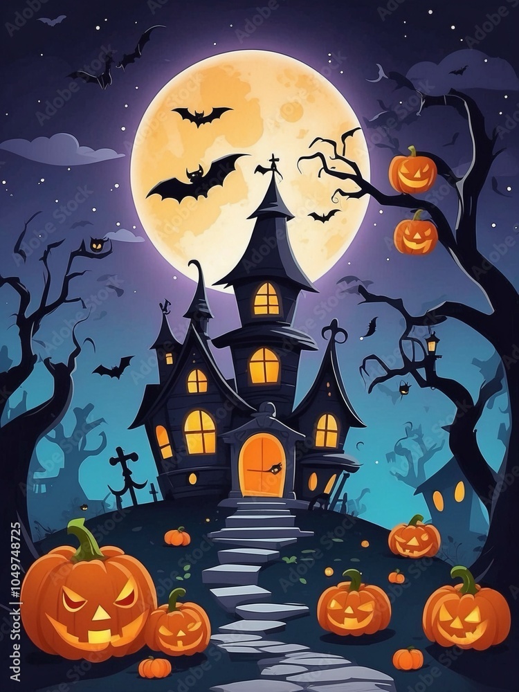 Fototapeta premium halloween background with pumpkin and bats