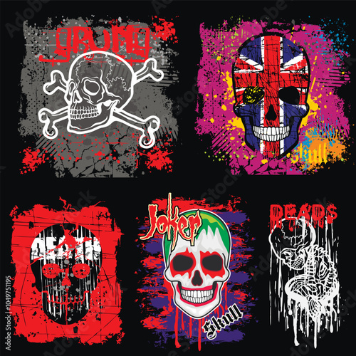 set, gothic sign with skull, grunge vintage design t shirts
