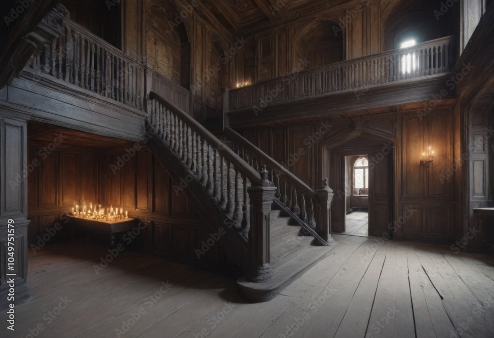 Fototapeta premium interior of old house hall with stairs