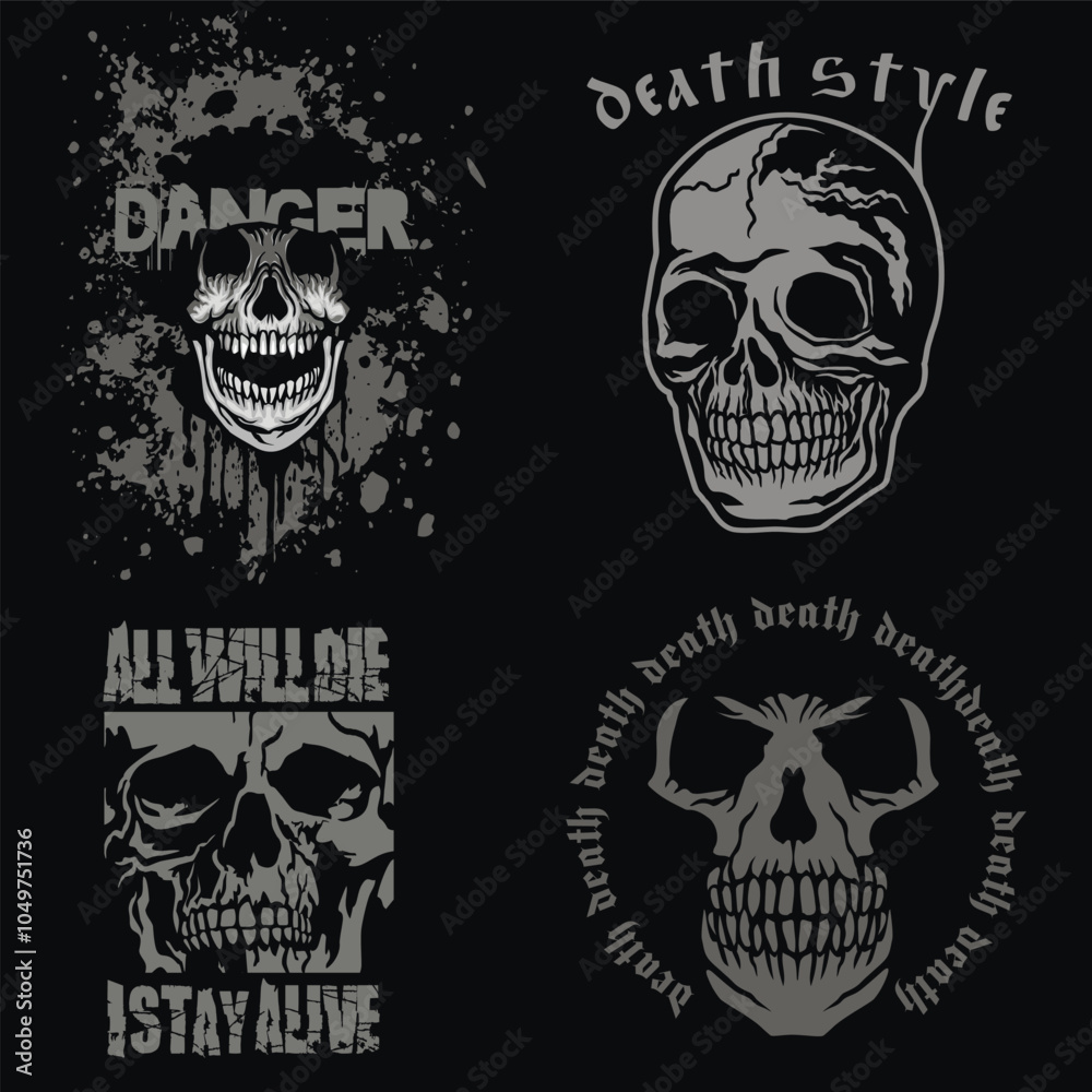 Fototapeta premium set, gothic sign with skull, grunge vintage design t shirts
