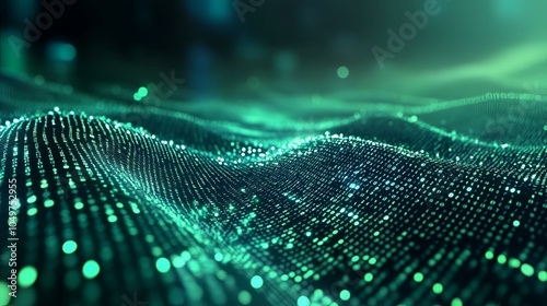 Digital Wave Technology Pattern in Emerald Green with Particle Effects