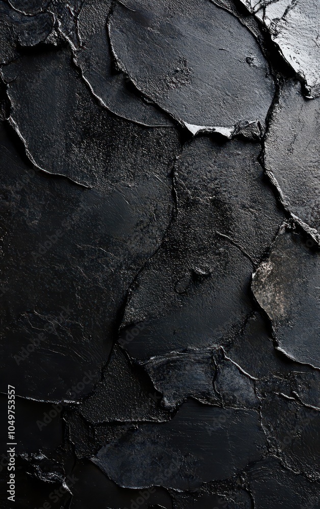 Close-up view of textured black surface with uneven flakes, showcasing depth and contrast in shadows, perfect for artistic backgrounds and designs. Close-up view of textured black surface with uneven flakes, showcasing depth and contrast in shadows, perfect for artistic backgrounds and designs.