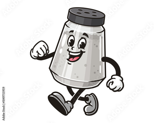 Walking Salt Spice Pepper Seasoning Powder Shaker Cartoon Mascot Illustration Character Vector Clip-art Hand-drawn Logo Design 