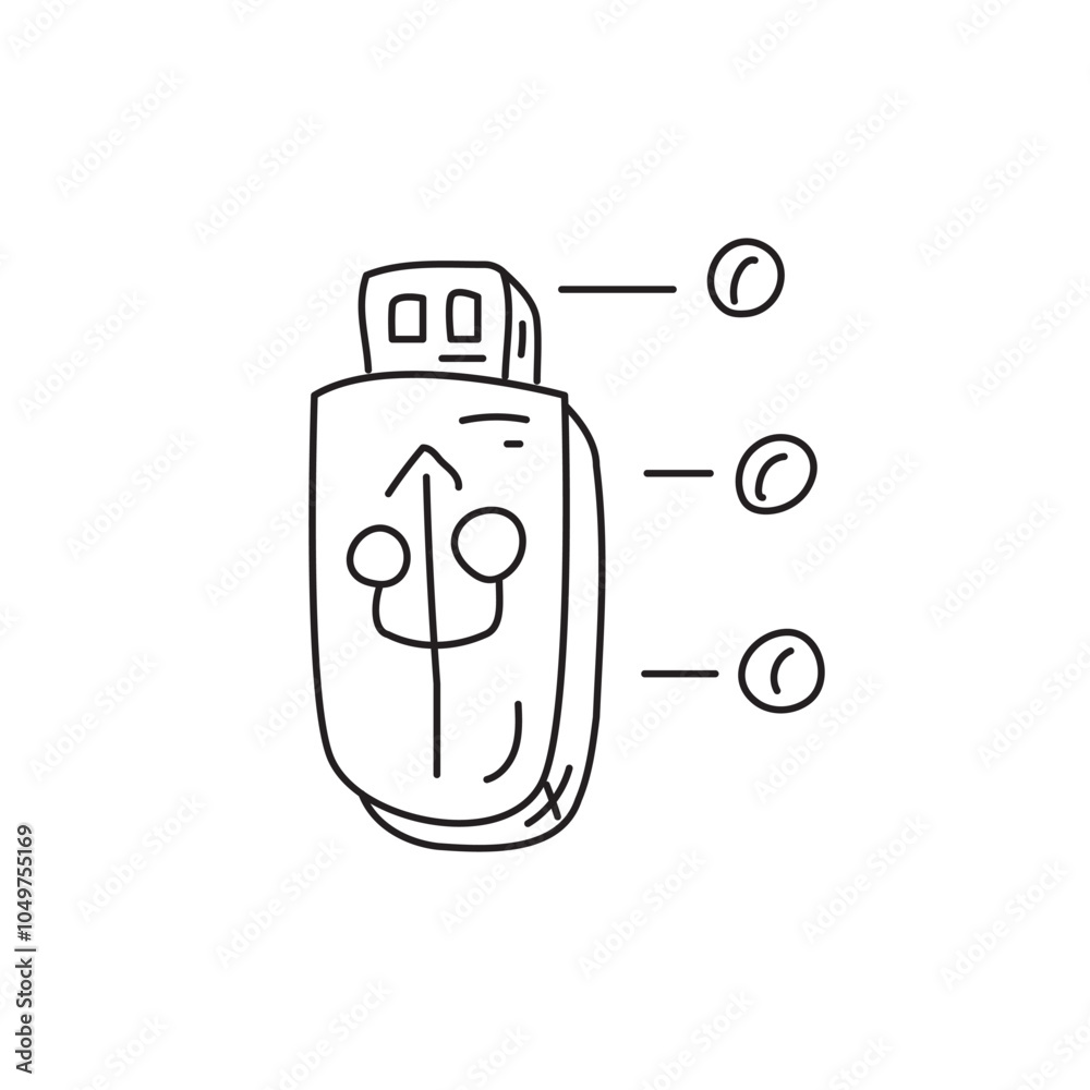 A simple line drawing of a USB flash drive with a smiling face and three dots indicating activity or connection status. A simple line drawing of a USB flash drive with a smiling face and three dots indicating activity or connection status.