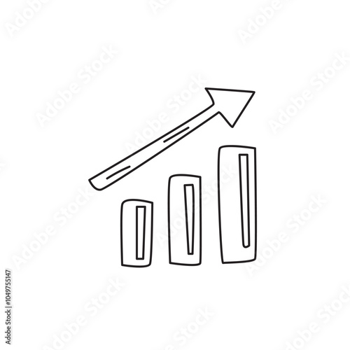 A simple line drawing of a bar graph with three ascending bars and an upward arrow, representing growth or progress in a business context.