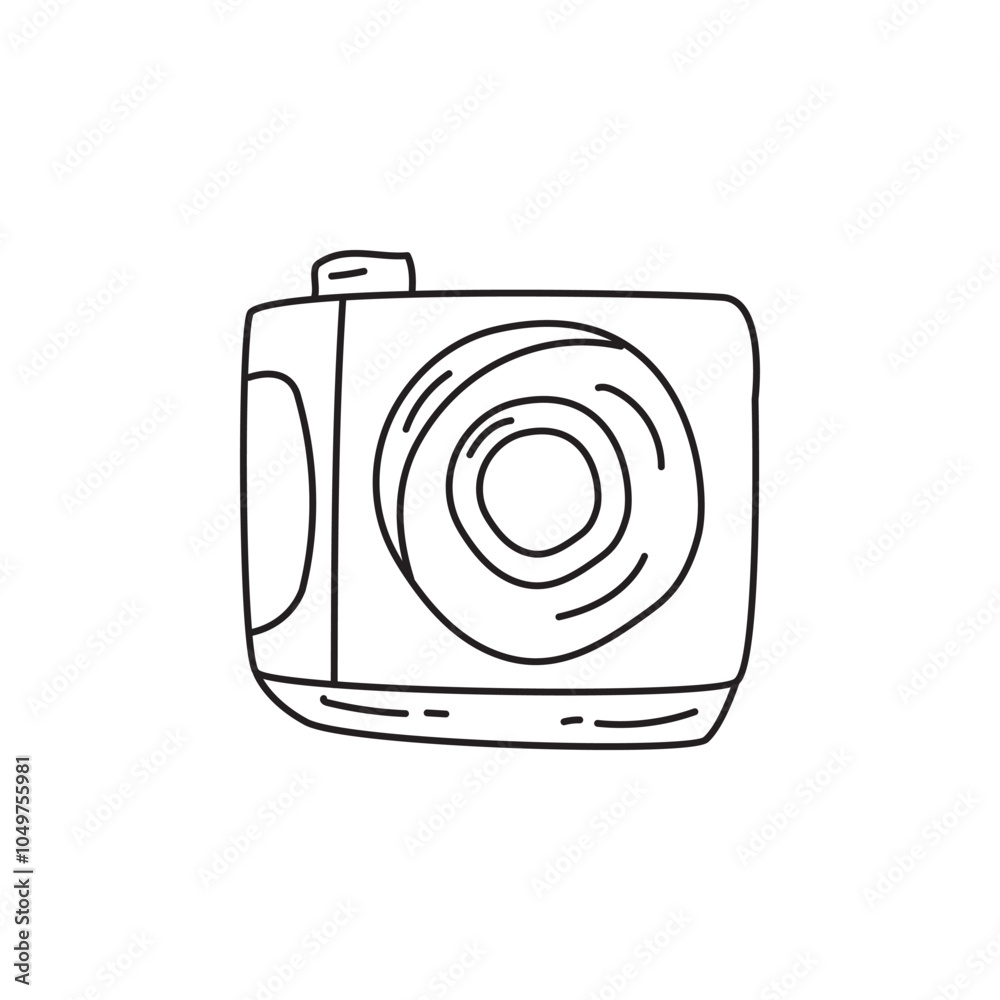 A simple line drawing of a camera, illustrating its shape and features ...