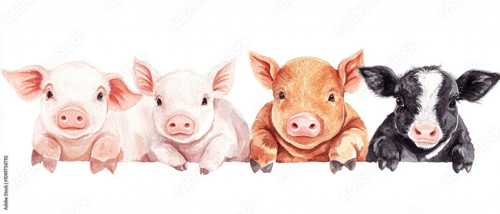Four pigs are laying down in a row Four pigs are laying down in a row